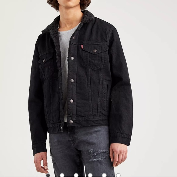 Levi's black denim Sherpa trucker jacket